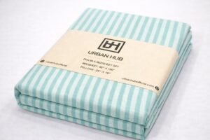 Double bed lining (striped) bedsheet light blue