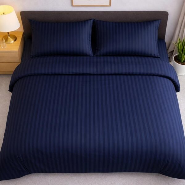 Double bed lining (striped) bedsheet Blue