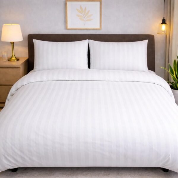 Double bed lining (striped) bedsheet White
