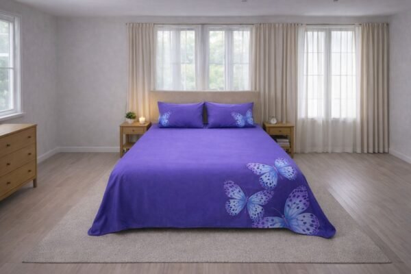Purple Butterfly Double Bedsheet Set